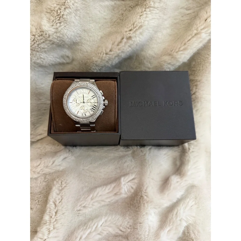 Michael Kors MK3199 Ritz Silver Tone Pave Crystal Chronograph Watch New Battery?